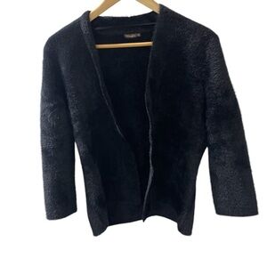 J. McLaughlin Women’s Size M 100% Nylon Fuzzy Black short Open Cardigan Jacket
